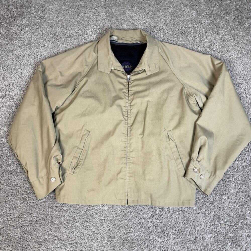 Vintage Peters Jacket Mens 38 Beige Bomber Sherpa Lined Talon Zip Collared